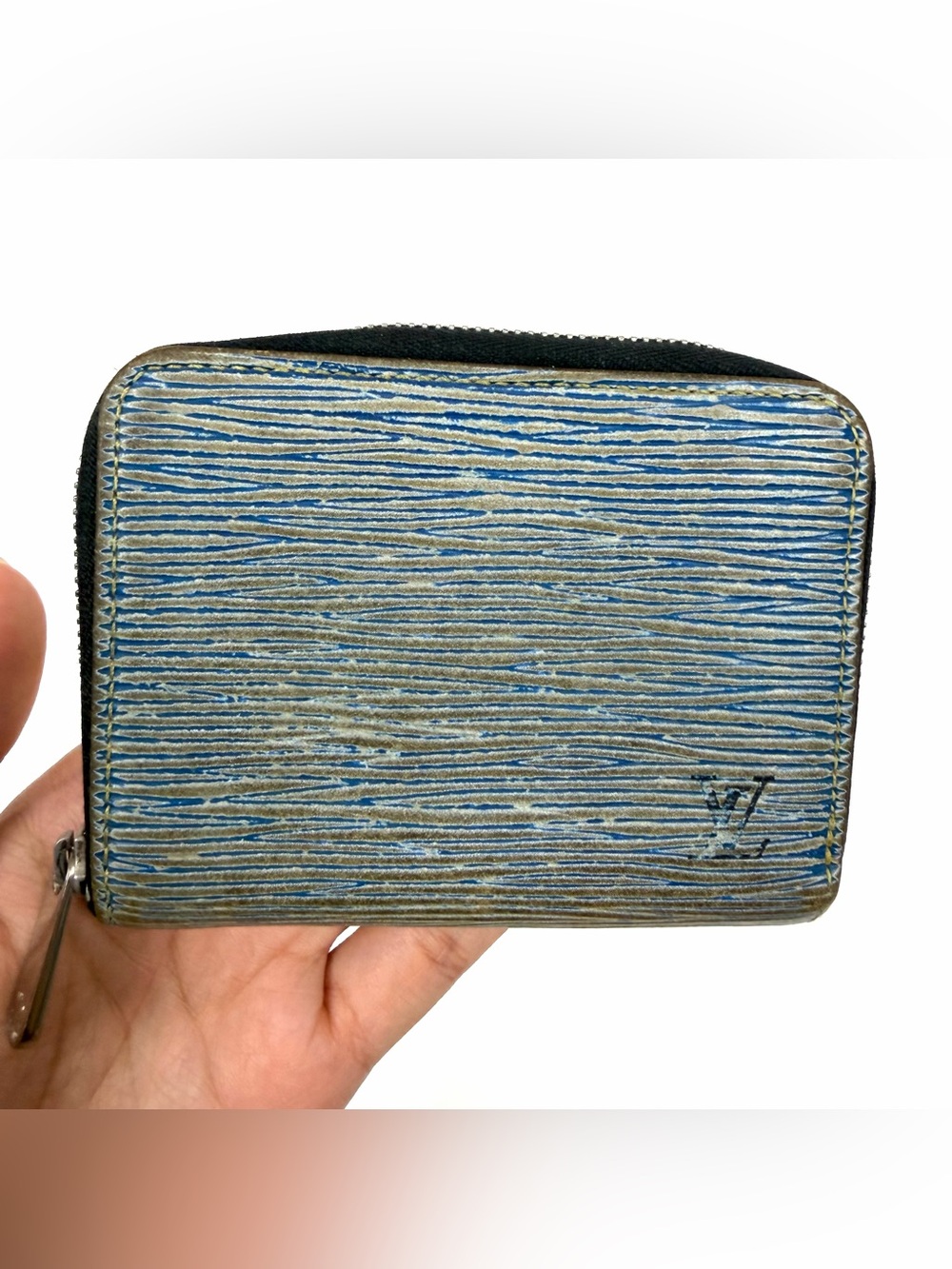 Authentic Louis Vuitton Denim Epi Leather Zip Wallet